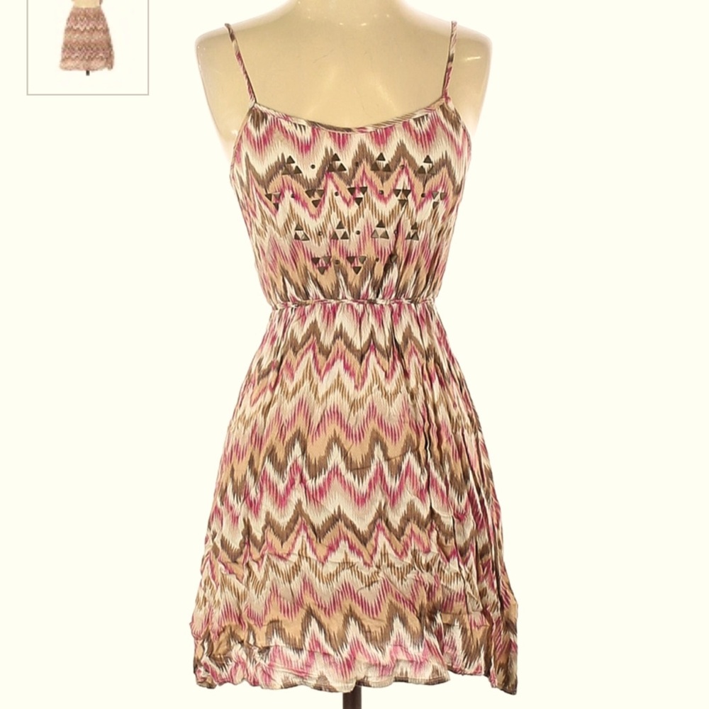 Urban Outfitters - Lucca Couture - dark magenta, tan, and cream Ikat dress